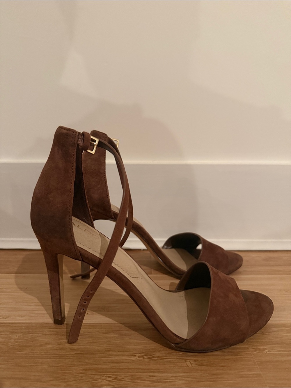 Women's Brown Suede Open-Toe Ankle Strap Heels
